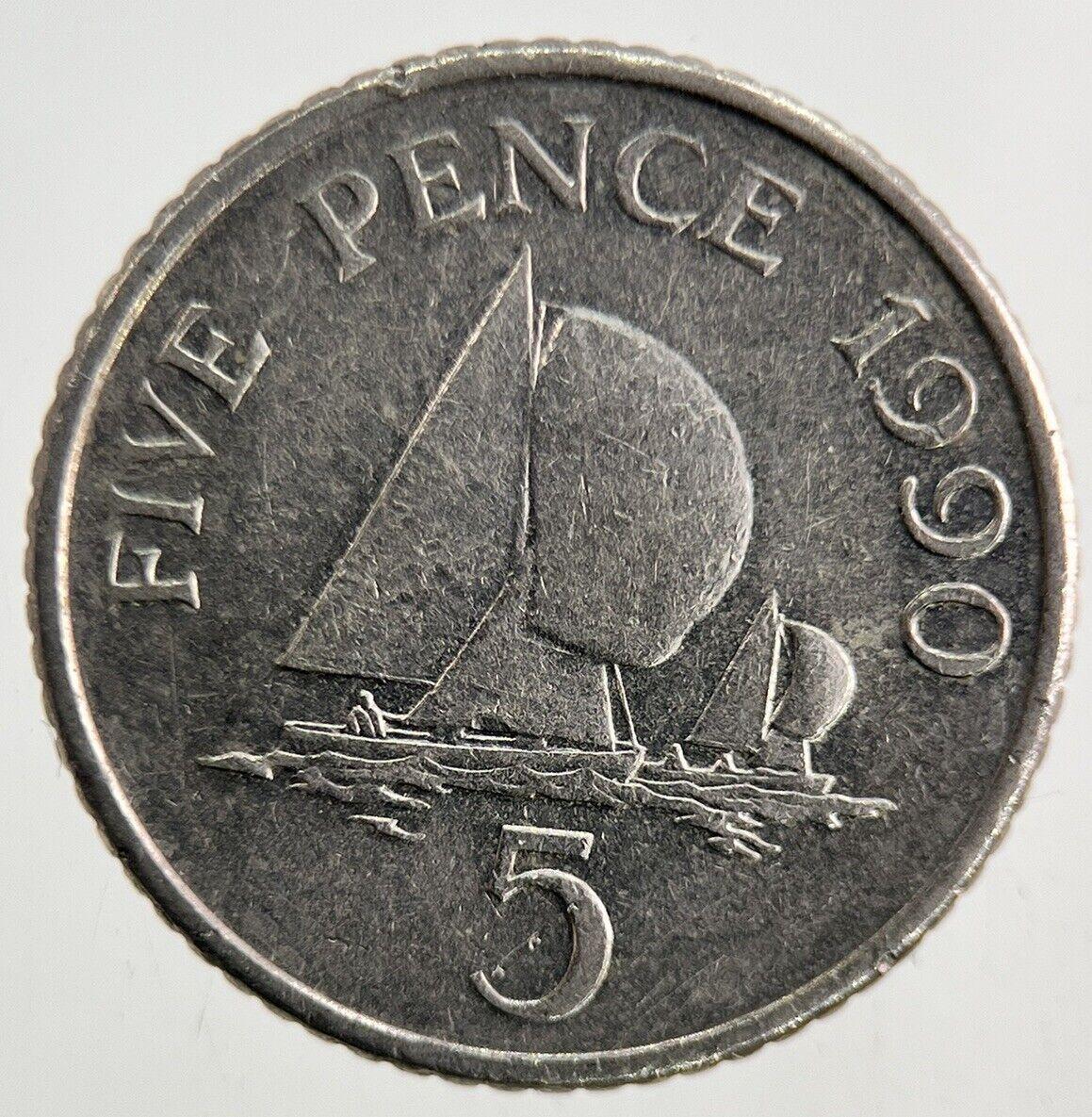 1990 Guernsey 5p Five-Pence Coin | Fine Collectable Grade
