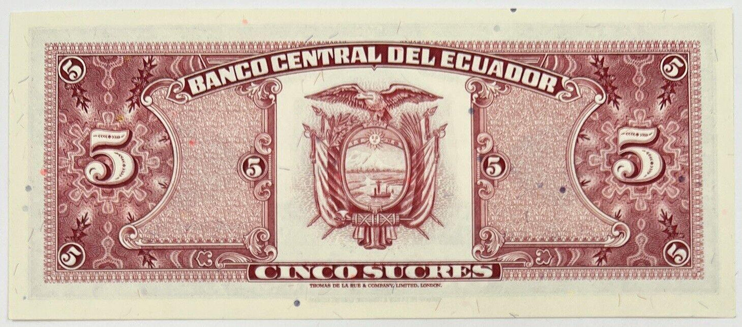 Old Vintage Ecuador 5 Sucres Banknote | Collectable Grade