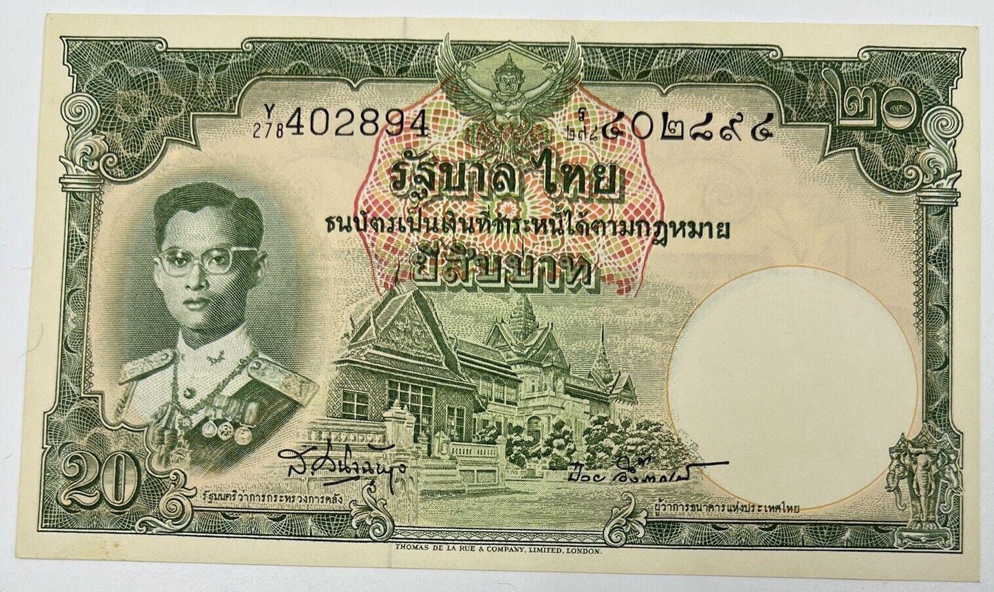 Old Vintage Rama XI Thailand 20 Baht Banknote | Collectable Grade