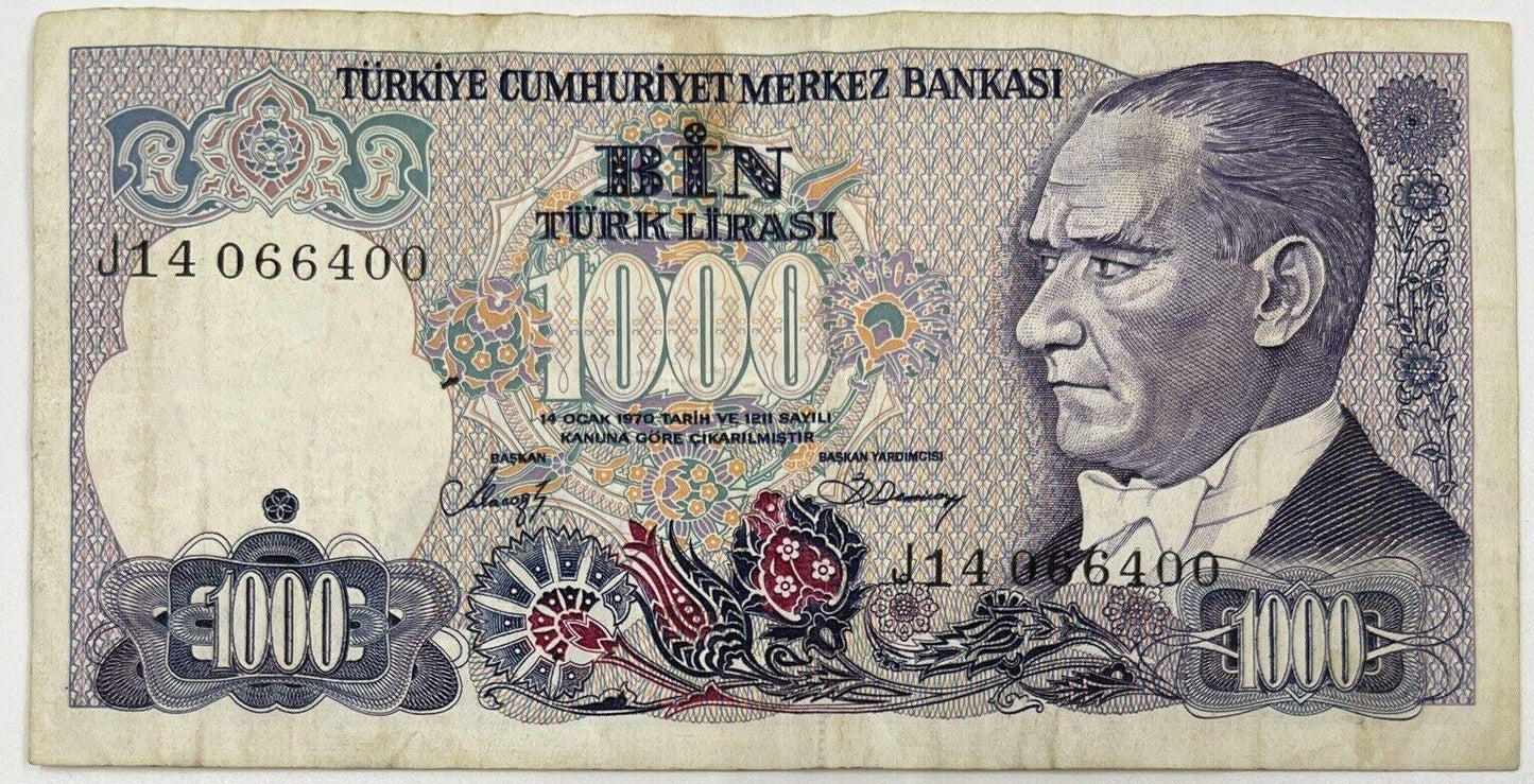 Old Vintage Turkey 1000 Lirasi Banknote | Collectable Grade