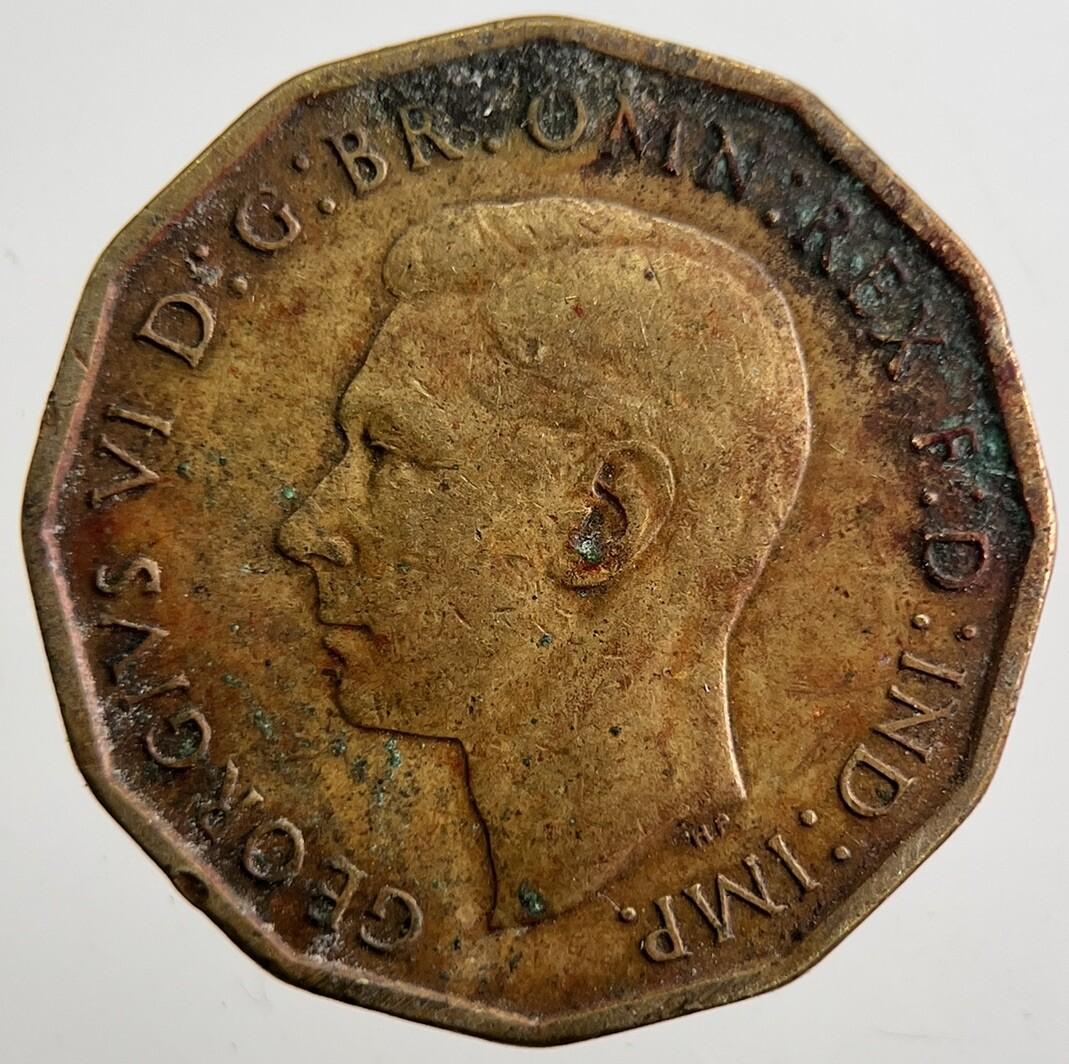 1944 British Brass Threepence Coin | Fine Collectable Grade | a7351