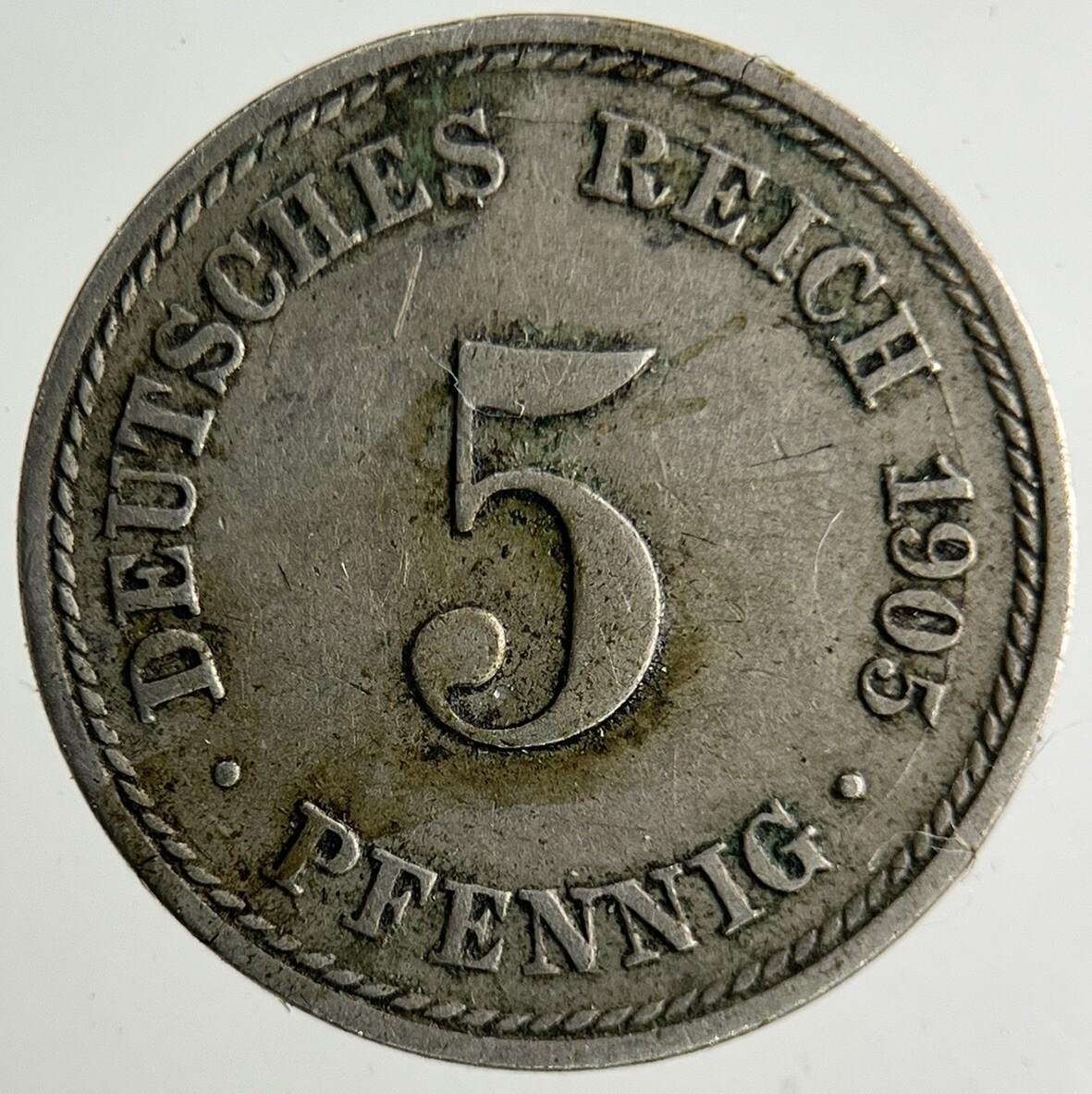 1905 Germany 5 Pfennig Coin | Fine Collectable Grade