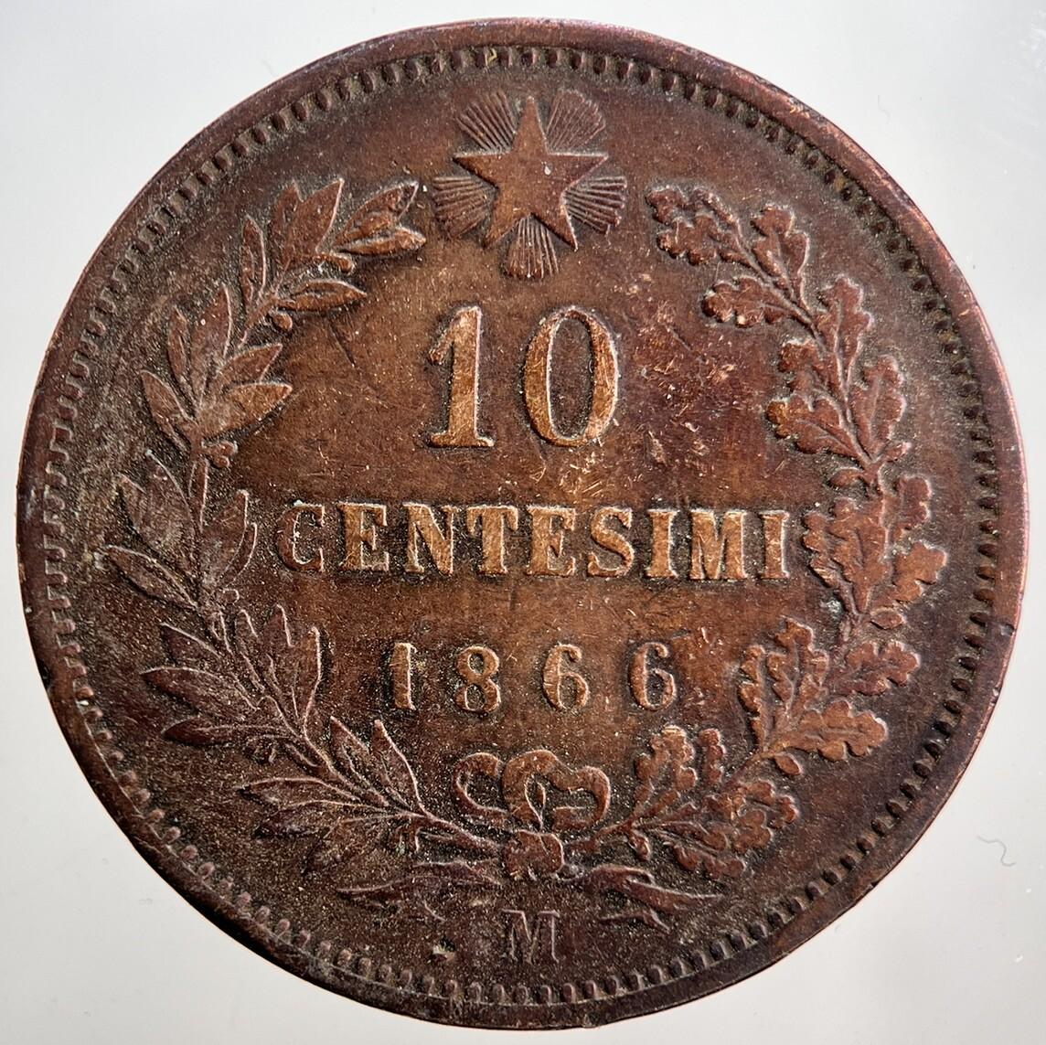 1866-M Italy 10 Centesimi Coin | Fine Collectable Grade
