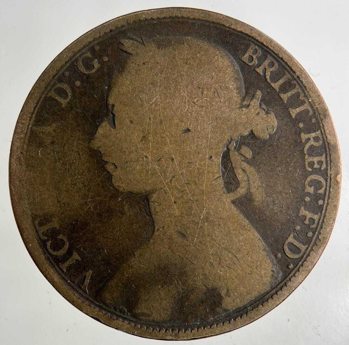 1892 Victoria One Penny Coin | Fair Grade