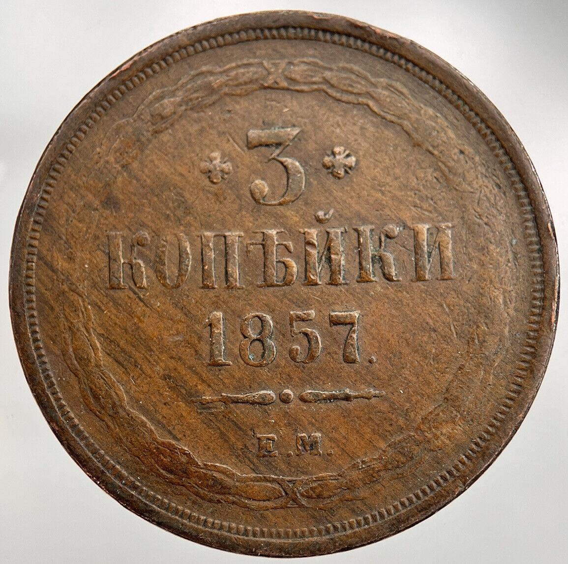 1857 Russia 3 Kopek Coin | Fine Collectable Grade | a1575