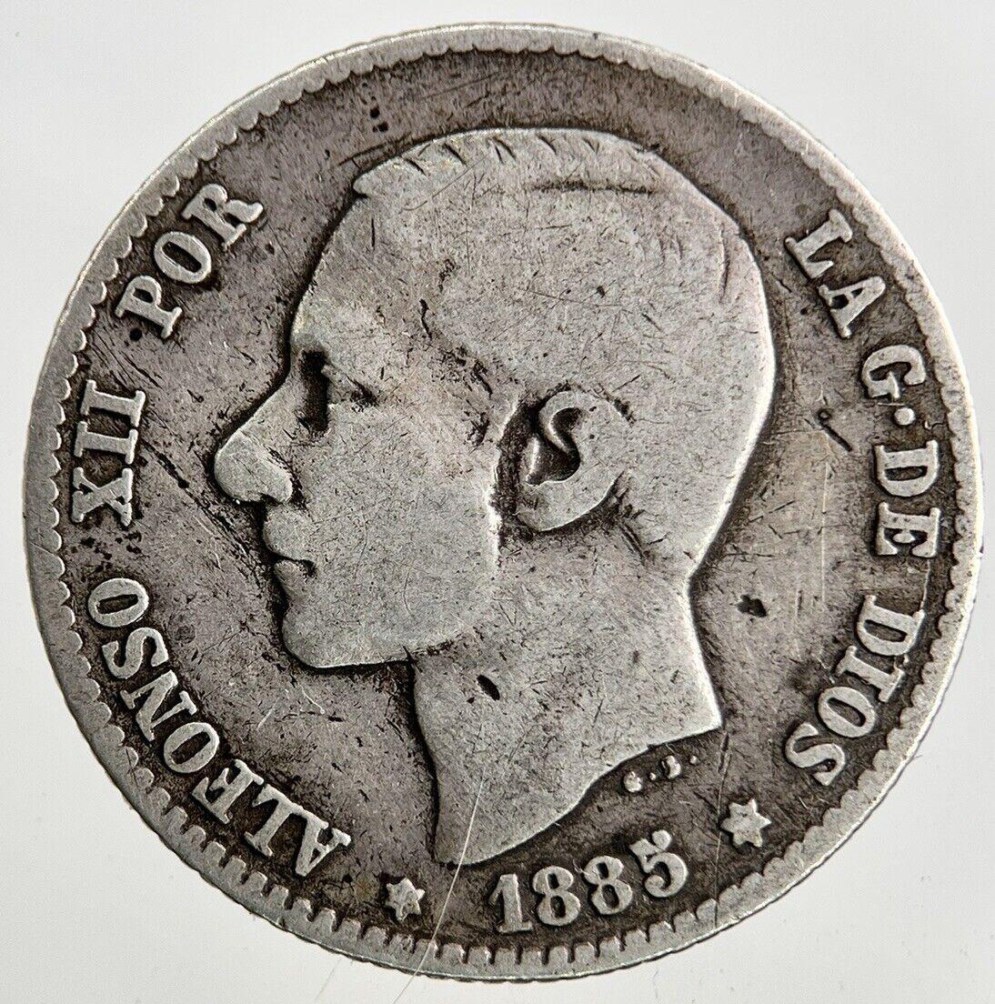 1885 Spain 1 Una Peseta Silver Coin | Fine Collectable Grade