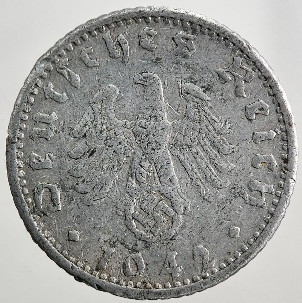 1942-A Germany Nazi 50 Pfennig Coin | Very High Grade