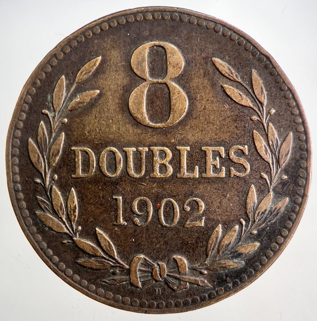 1902 Guernsey 8 Doubles Coin | Fine Collectable Grade | a5717
