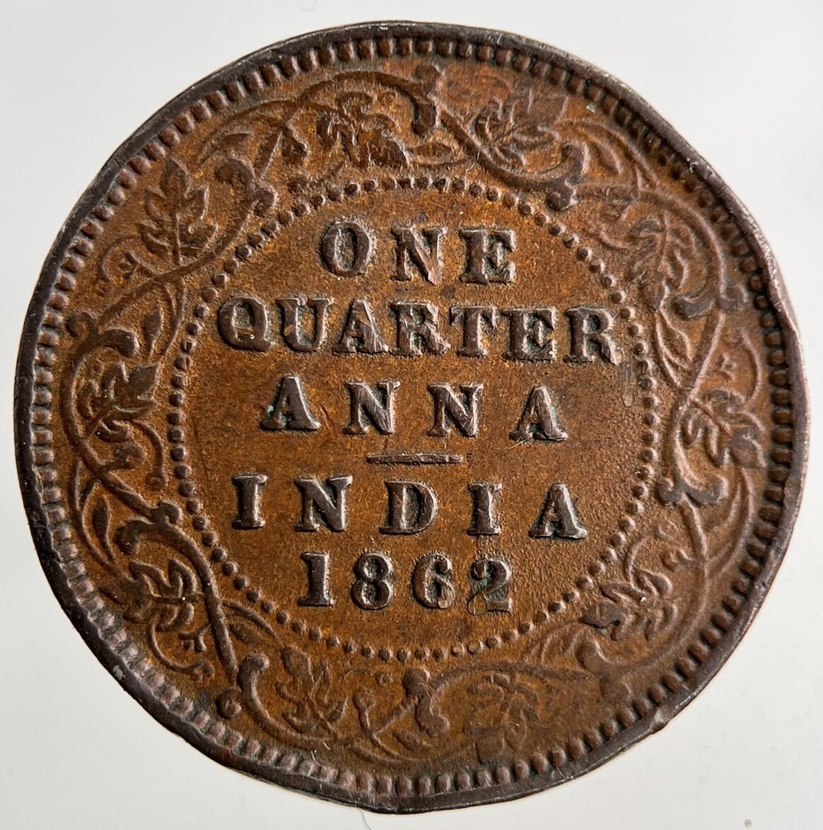 1862 India Victoria 1/4 Quarter Anna Coin | Very High Grade