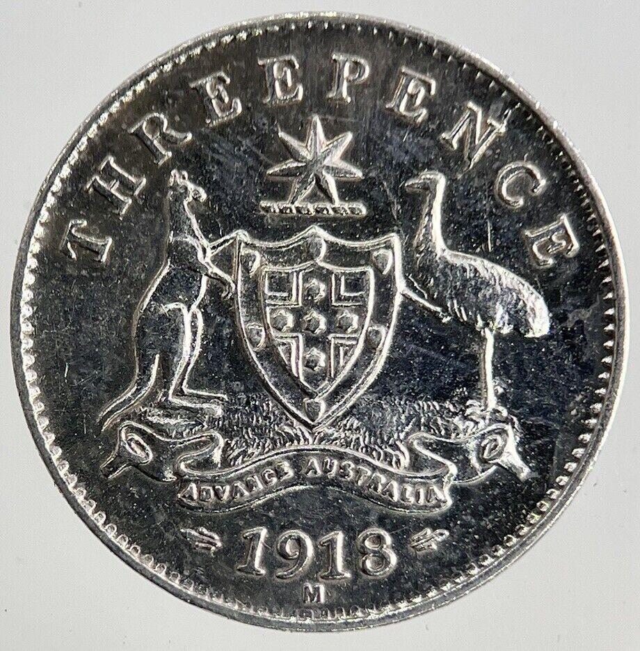 1918-M Australia Threepence Silver Coin | Fine Collectable Grade