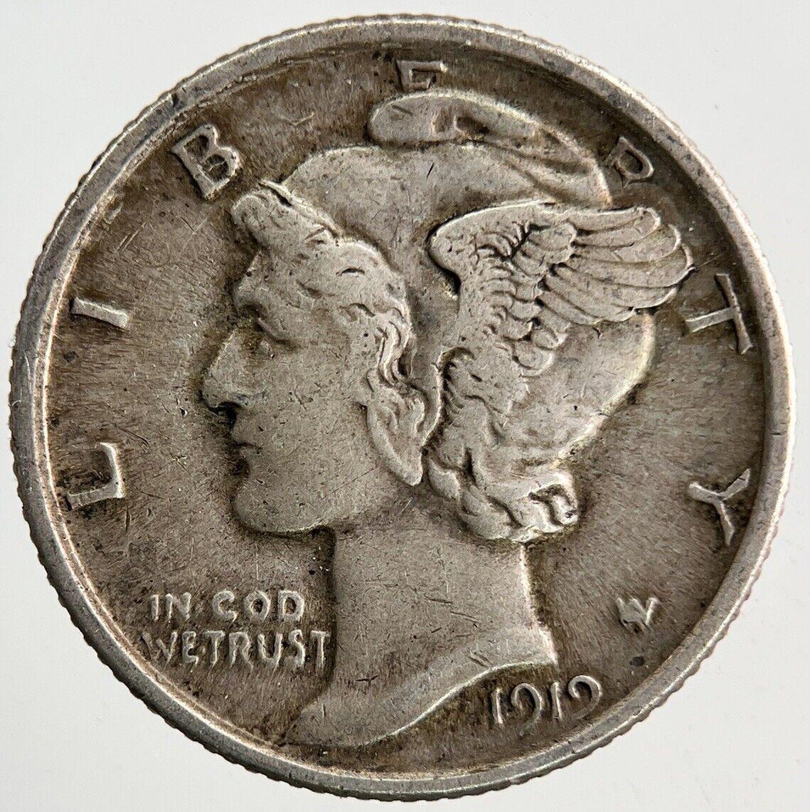 1919 US USA Mercury Dime Silver Coin | Fine Collectable Grade