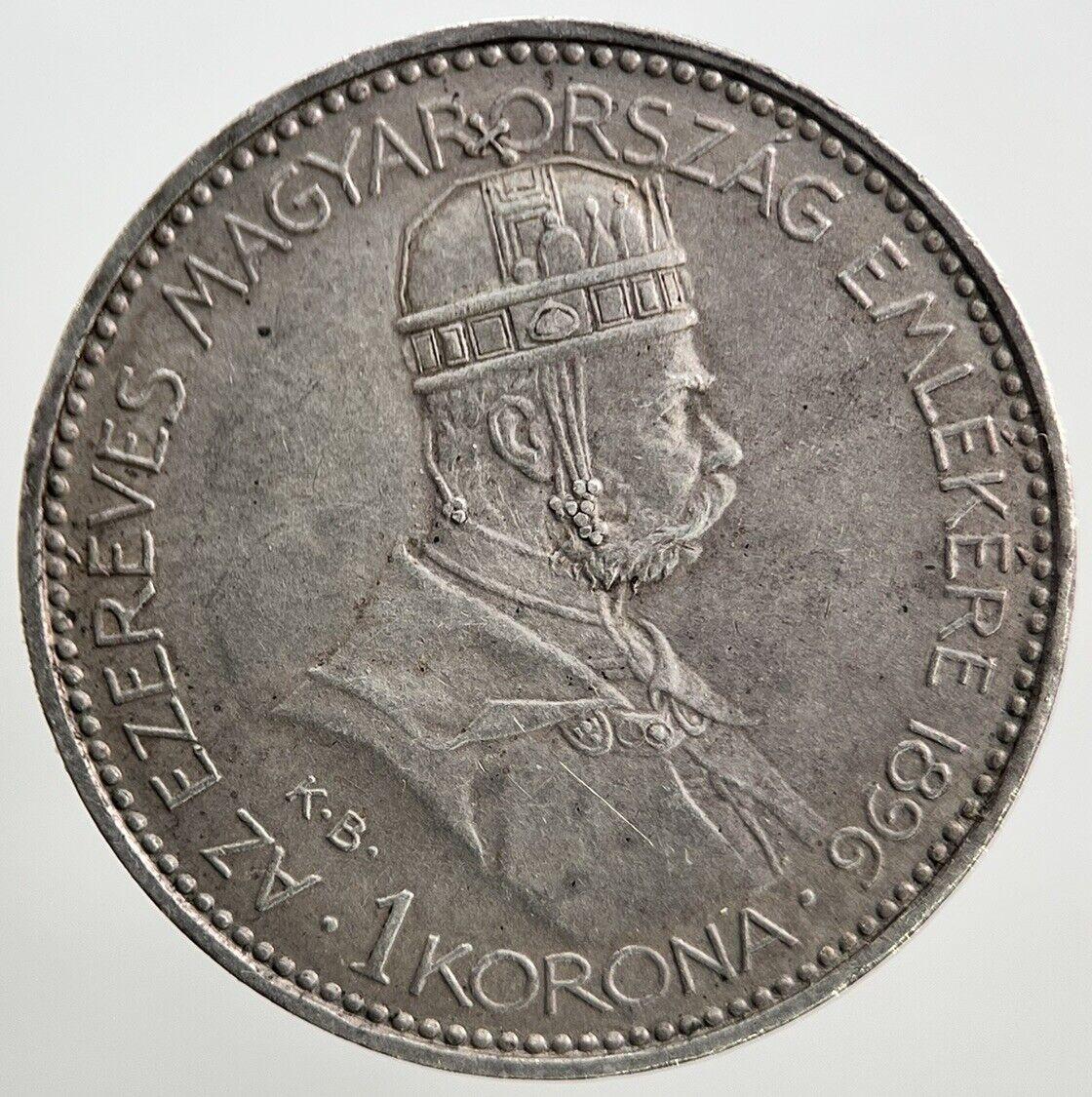 1896 1 One Korona | Hungary Silver Coin | Fine Collectable Grade | a1006