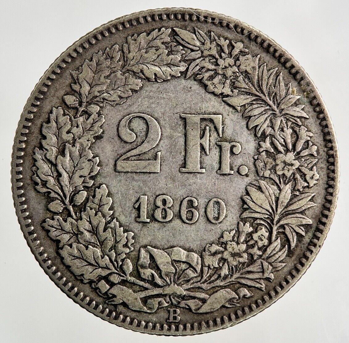1860 Switzerland Swiss 2 Francs Silver Coin | Fine Collectable Grade