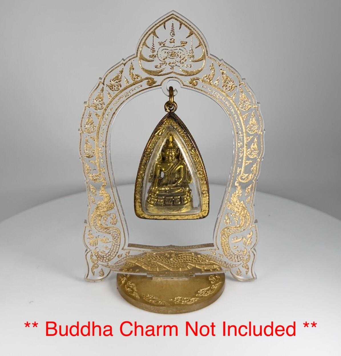 Clear / Gold Thai Buddha Themed Hanging Charm / Amulet / Medal Display Stand