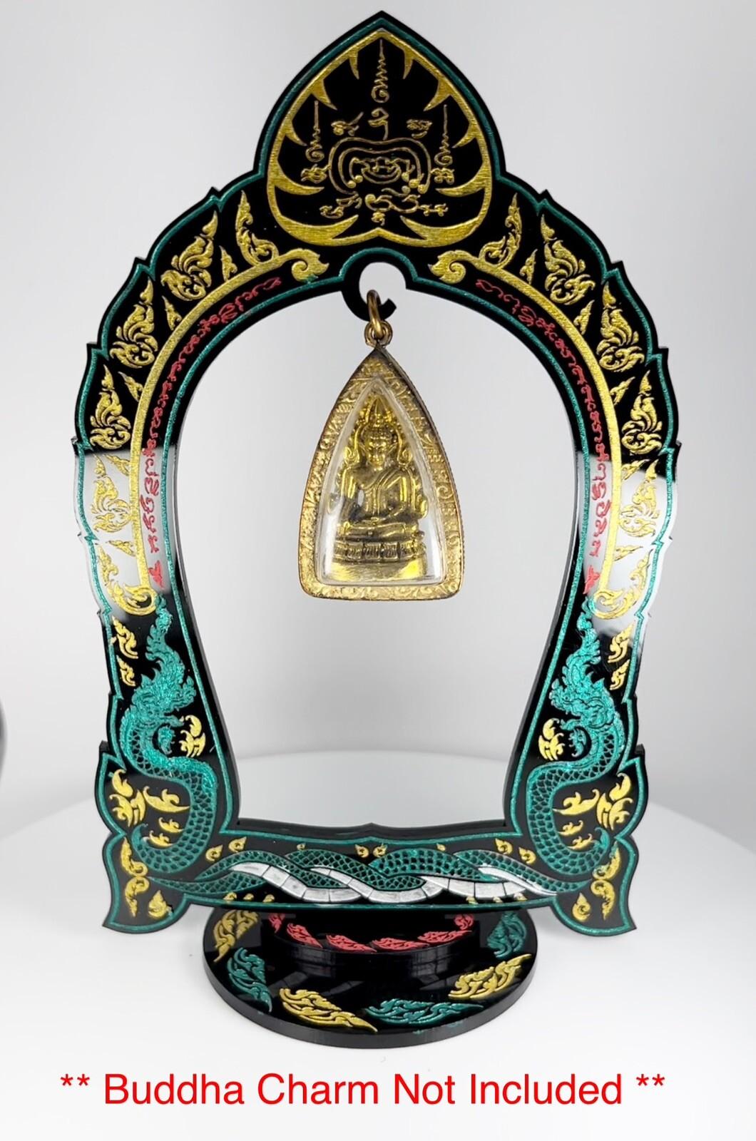 Black & Gold Thai Buddha Themed Hanging Charm / Amulet / Medal Display Stand