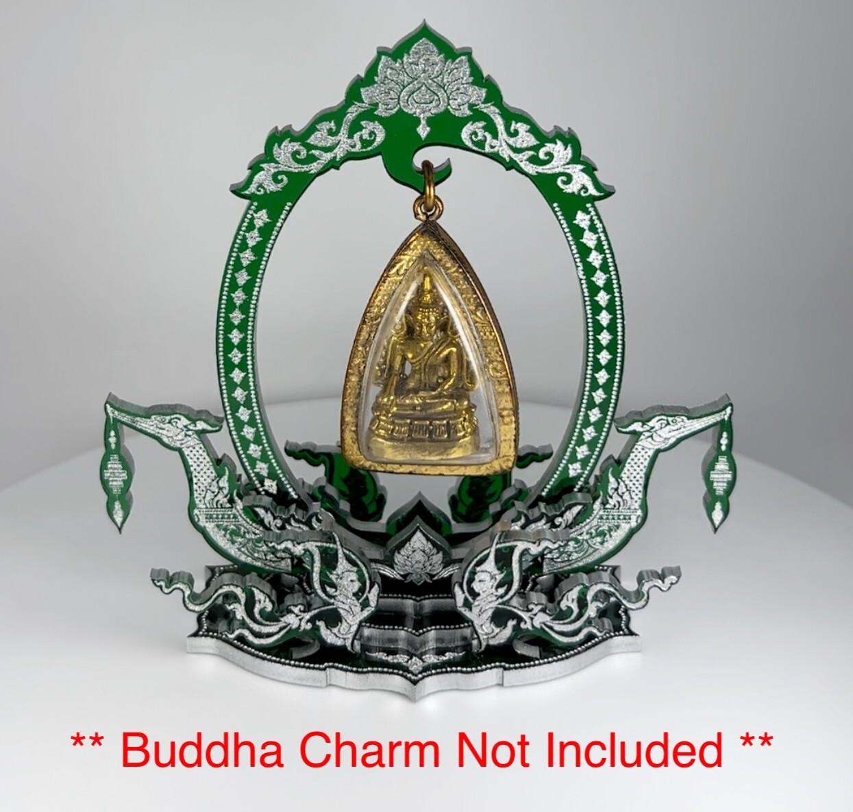 Green & Silver Thai Buddha Themed Hanging Charm / Amulet / Medal Display Stand