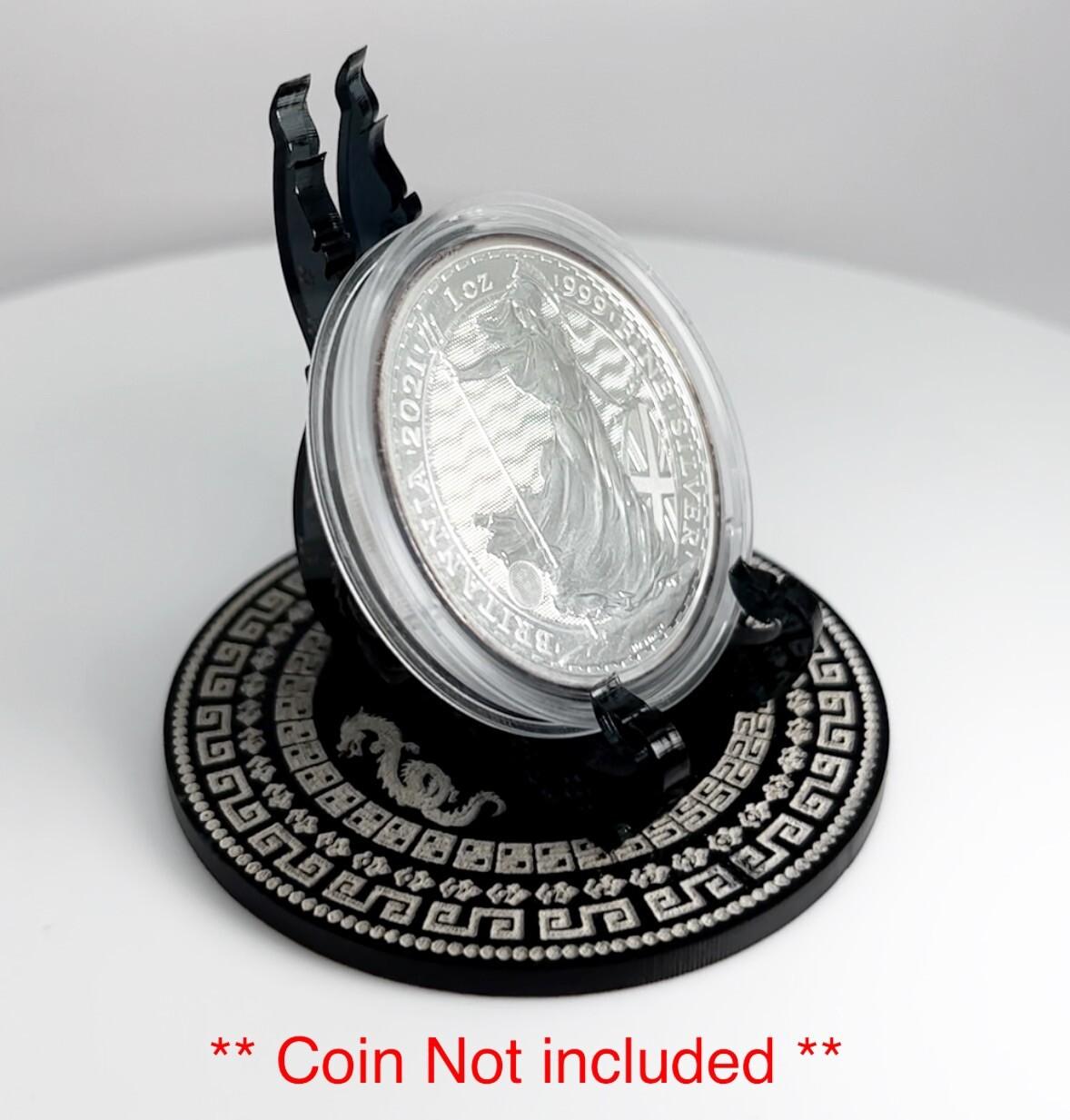 Black Dragon Themed 1oz Silver or Gold Coins / Amulet / Medal Display Stand