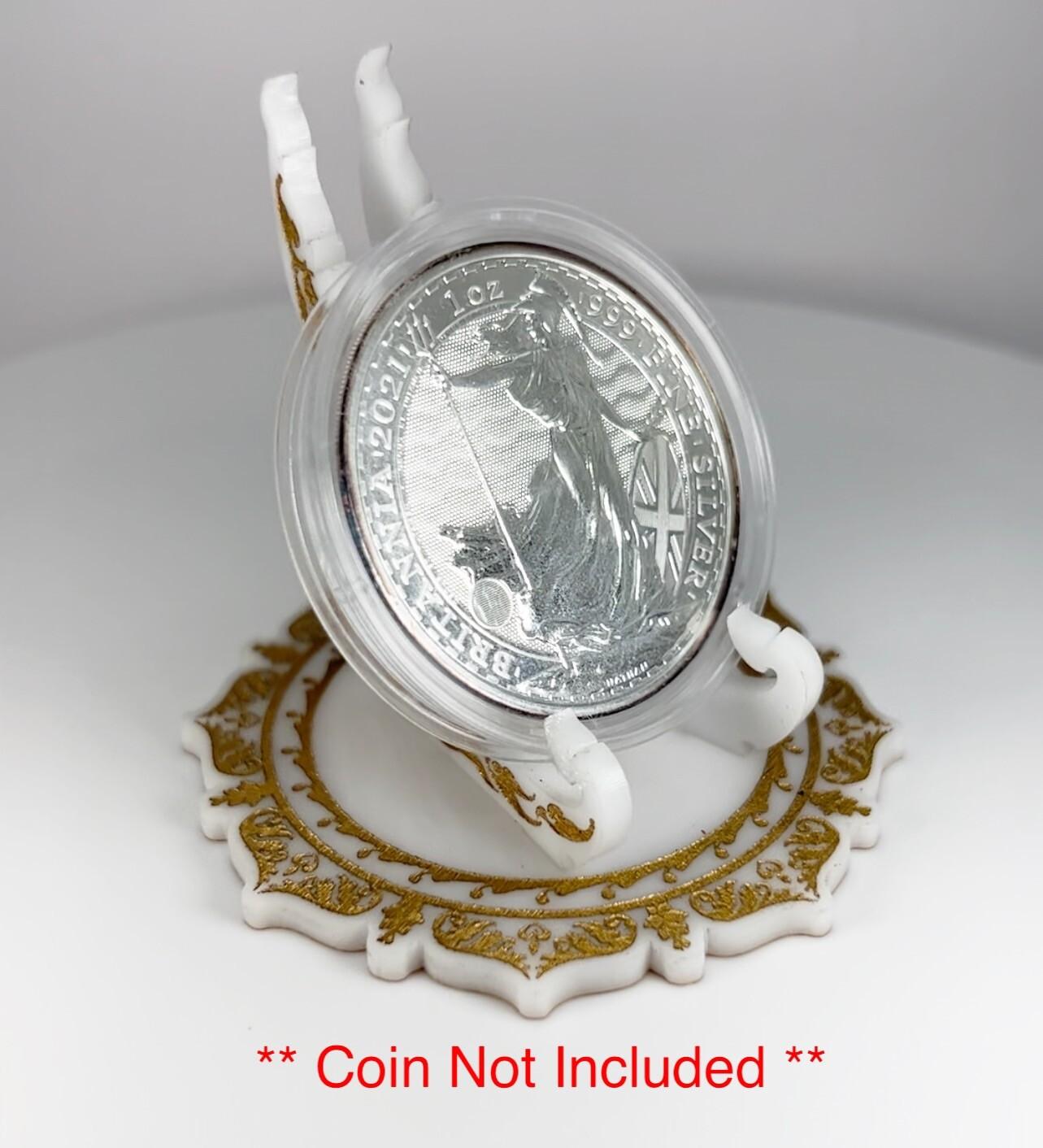 Gold & White 1oz Silver or Gold Coins / Amulet / Medal Display Stand