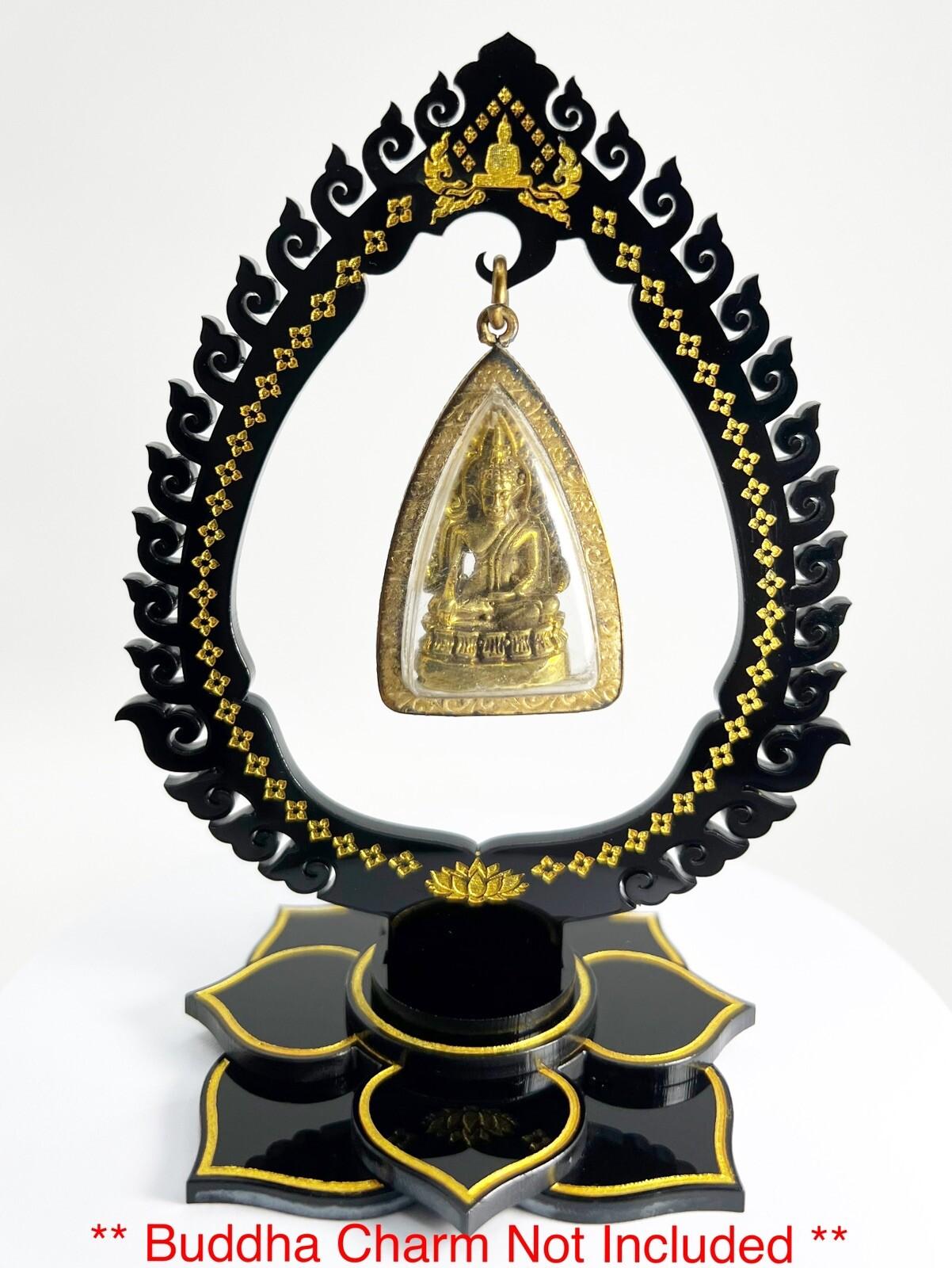 Black & Gold Thai Buddha Themed Hanging Charm / Amulet / Medal Display Stand