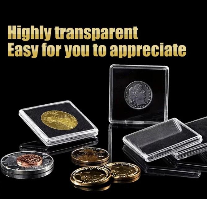 1 x Square Coin Protective Capsule Black Adjustable Foam Insert Rings 20mm-40mm