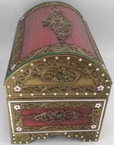 Handmade Thai Antique Vintage Wooden Jewellery Box Coin Treasure Chest Storage