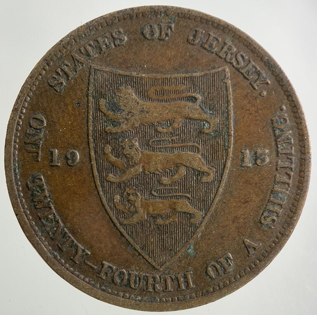 1913 Jersey 1/24 One Twenty-Fourth Of A Shilling Coin | Fine Collectable Grade
