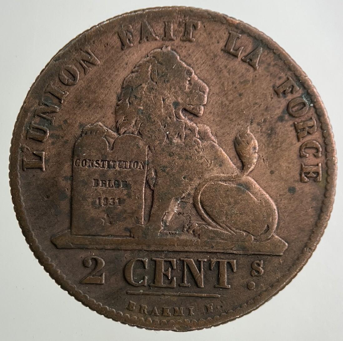 1844 Belgium 2 Centimes Coin | Fine Collectable Grade