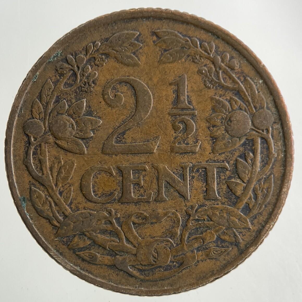 1913 Netherlands 2 1/2 Cents Coin | Fine Collectable Grade
