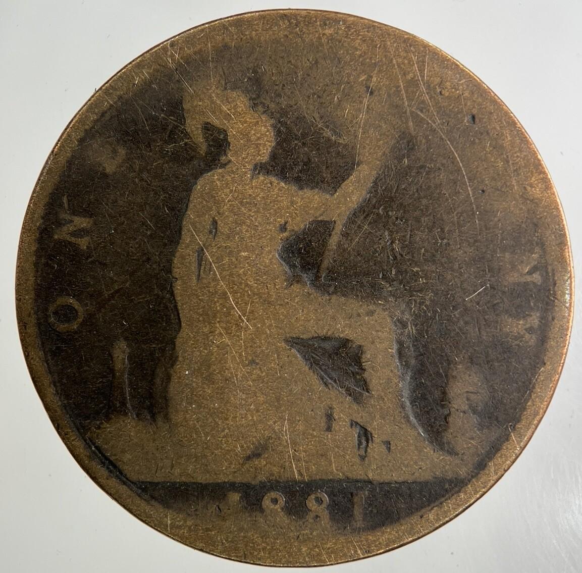 1881 Victoria One Penny Coin | Worn Grade