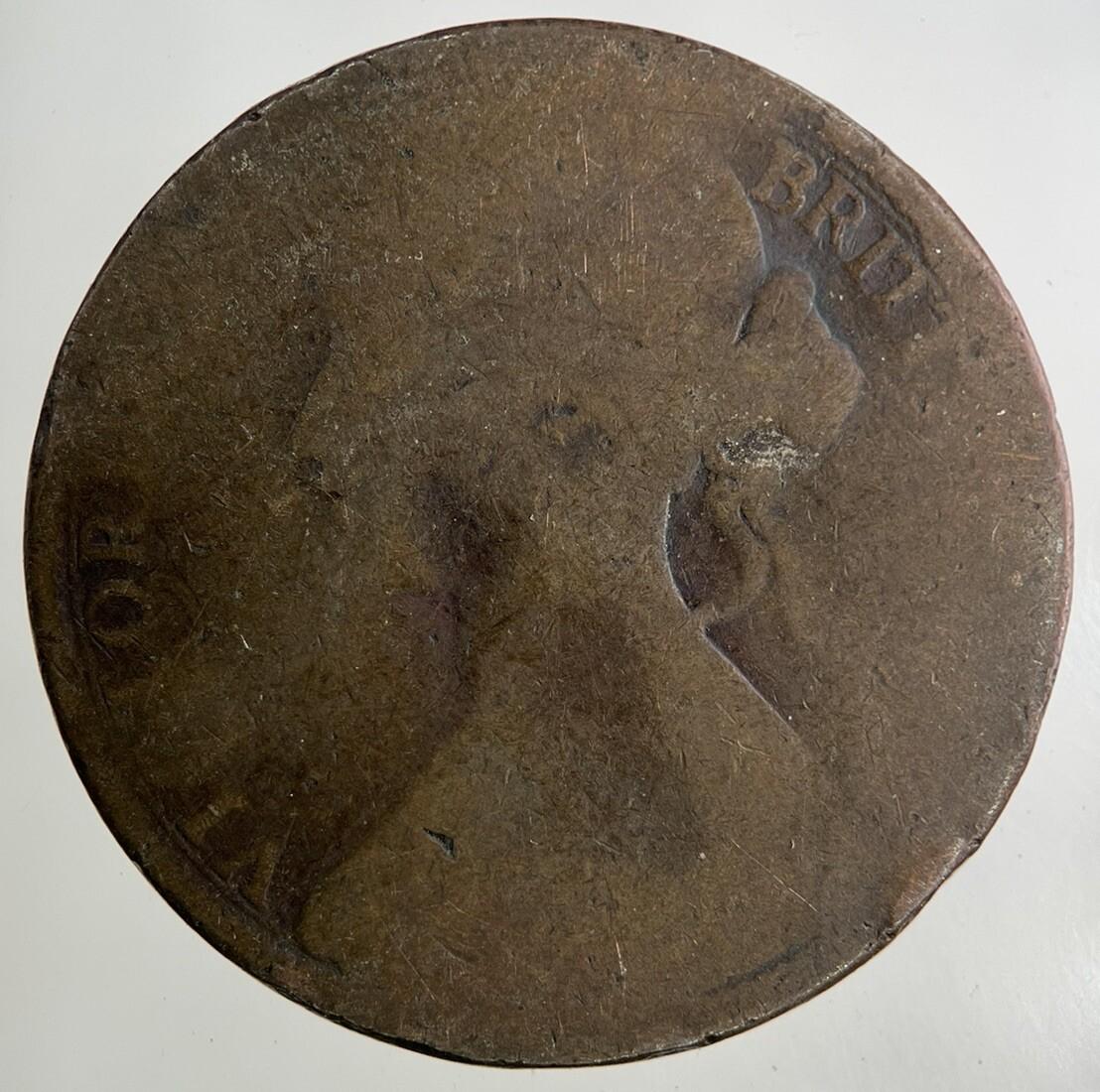 1862 Victoria One Penny Coin | Worn Grade