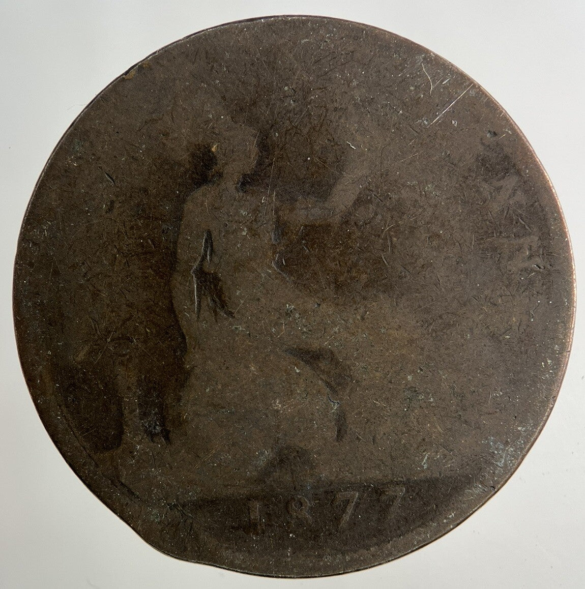 1877 Victoria One Penny Coin | Worn Grade