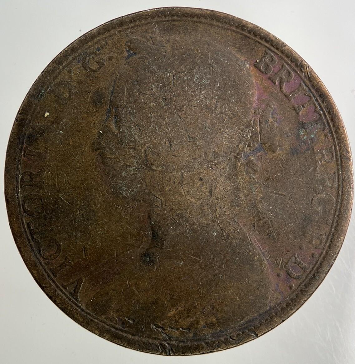 1891 Victoria One Penny Coin | Worn Grade