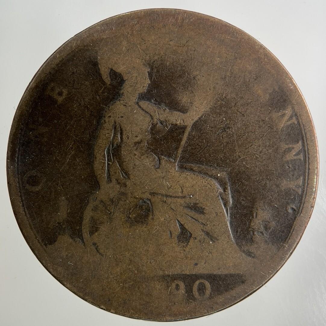 1890 Victoria One Penny Coin | Worn Grade