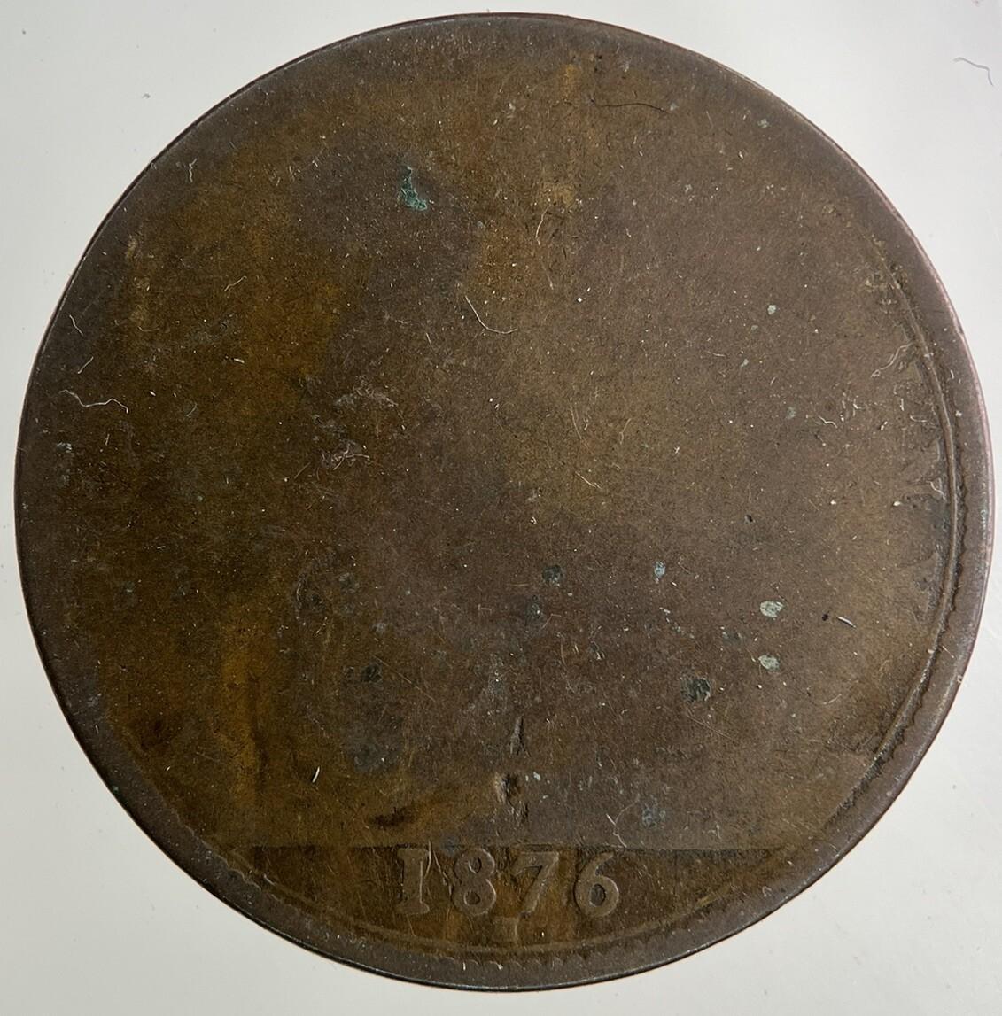 1876-H Victoria One Penny Coin | Worn Grade