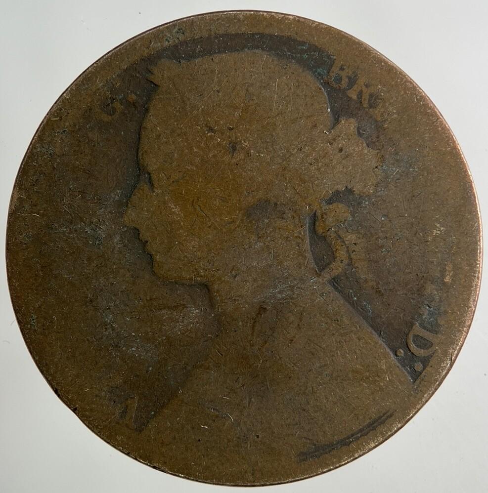1876-H Victoria One Penny Coin | Worn Grade