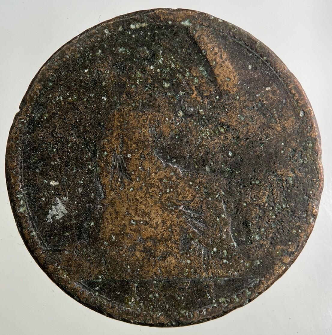 1873 Victoria One Penny Coin | Worn Grade