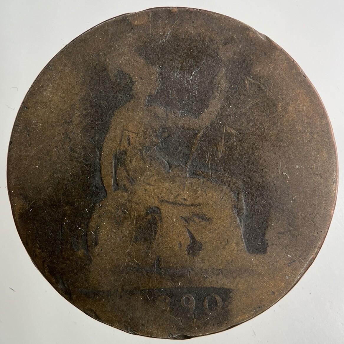 1890 Victoria One Penny Coin | Worn Grade