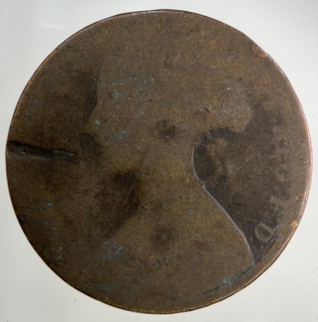 1863 Victoria One Penny Coin | Worn Grade