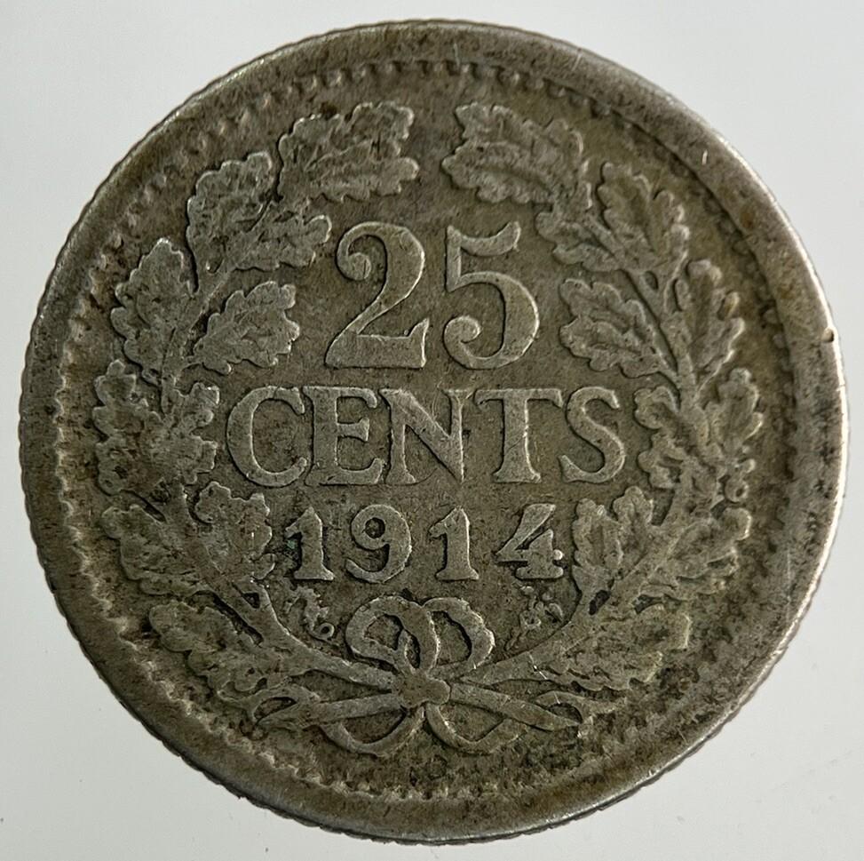 1914 Netherlands 25 Cents Silver Coin | Collectable Grade