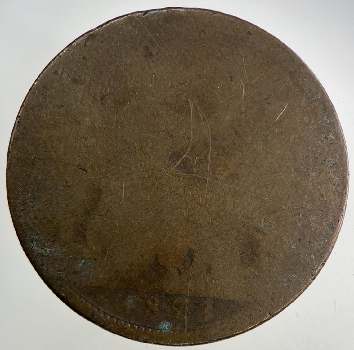 1873 Victoria One Penny Coin | Worn Grade