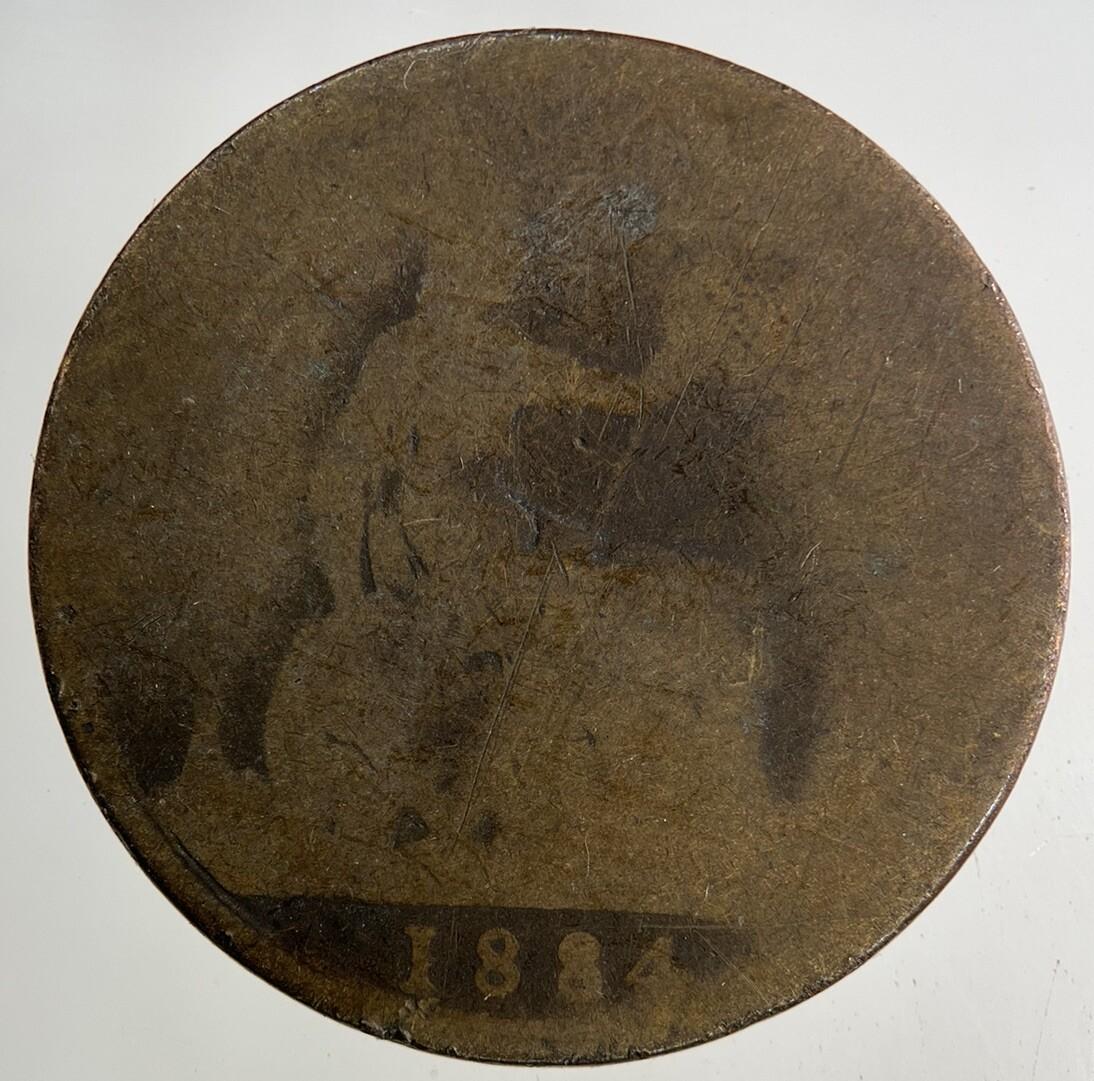 1884 Victoria One Penny Coin | Worn Grade