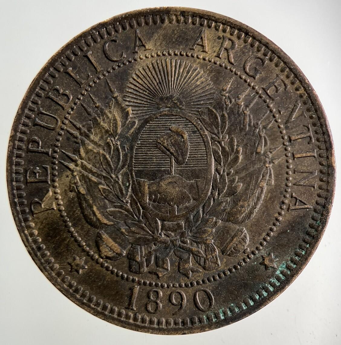 1890 Argentina 2 Dos Centavos Coin | Fine Collectable Grade
