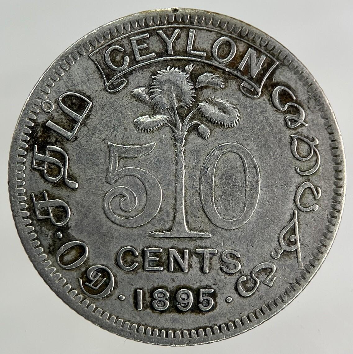 1895 Ceylon 50 Cents Silver Coin | Fine Collectable Grade