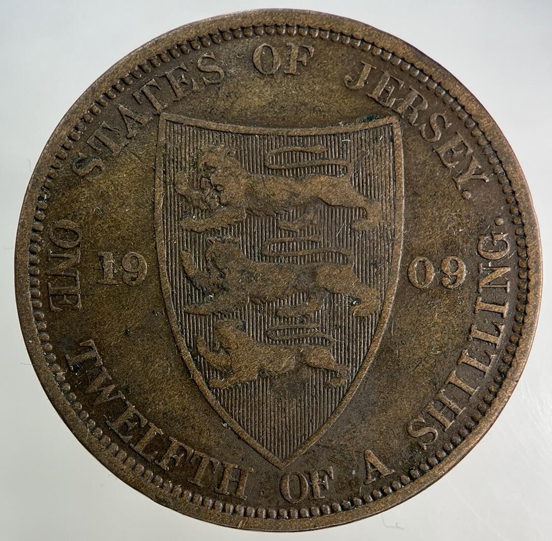 1909 Jersey 1/12 One Twelfth Of A Shilling Coin | Collectable Grade