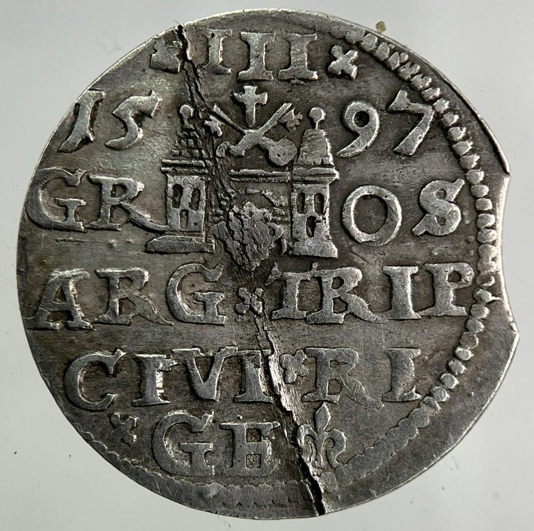 1597 Poland 3 III Grosz Groschen Silver Coin | Fine Collectable Grade