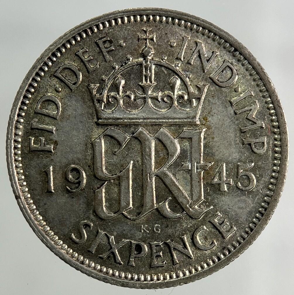 1945 George VI Sixpence Silver Coin | Very High Grade