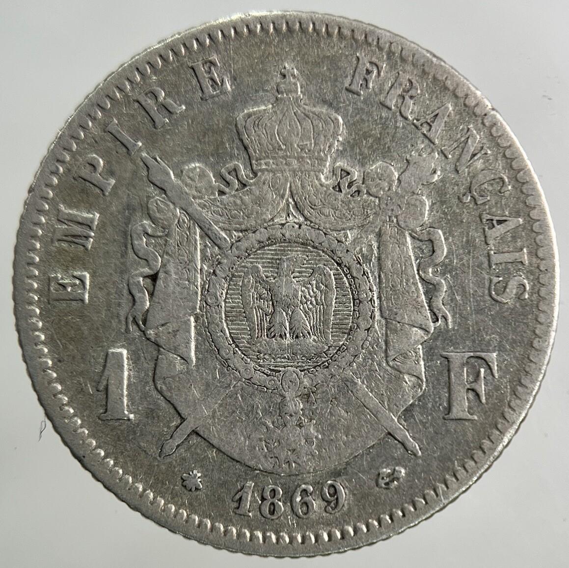 1869 France 1 Franc Silver Coin | Fine Collectable Grade