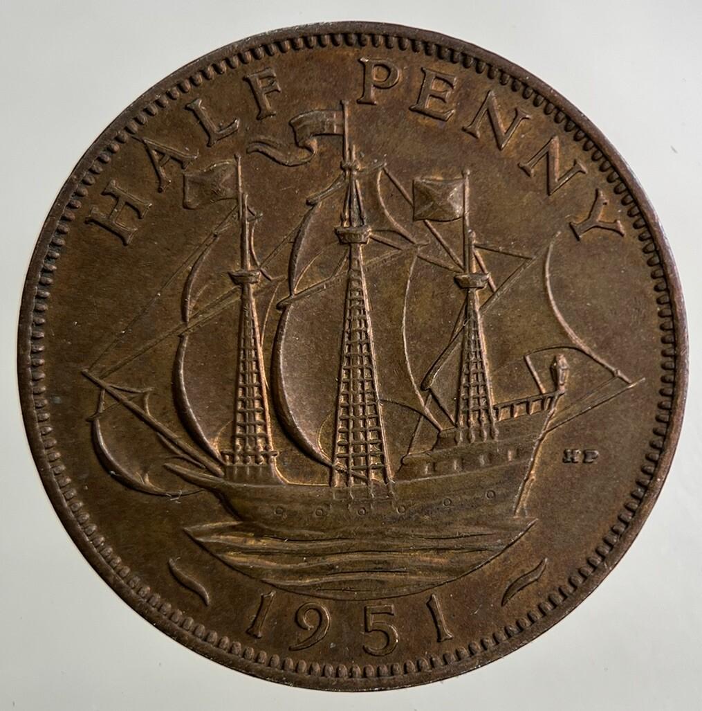 1951 George VI Half-Penny Coin | Very High Grade