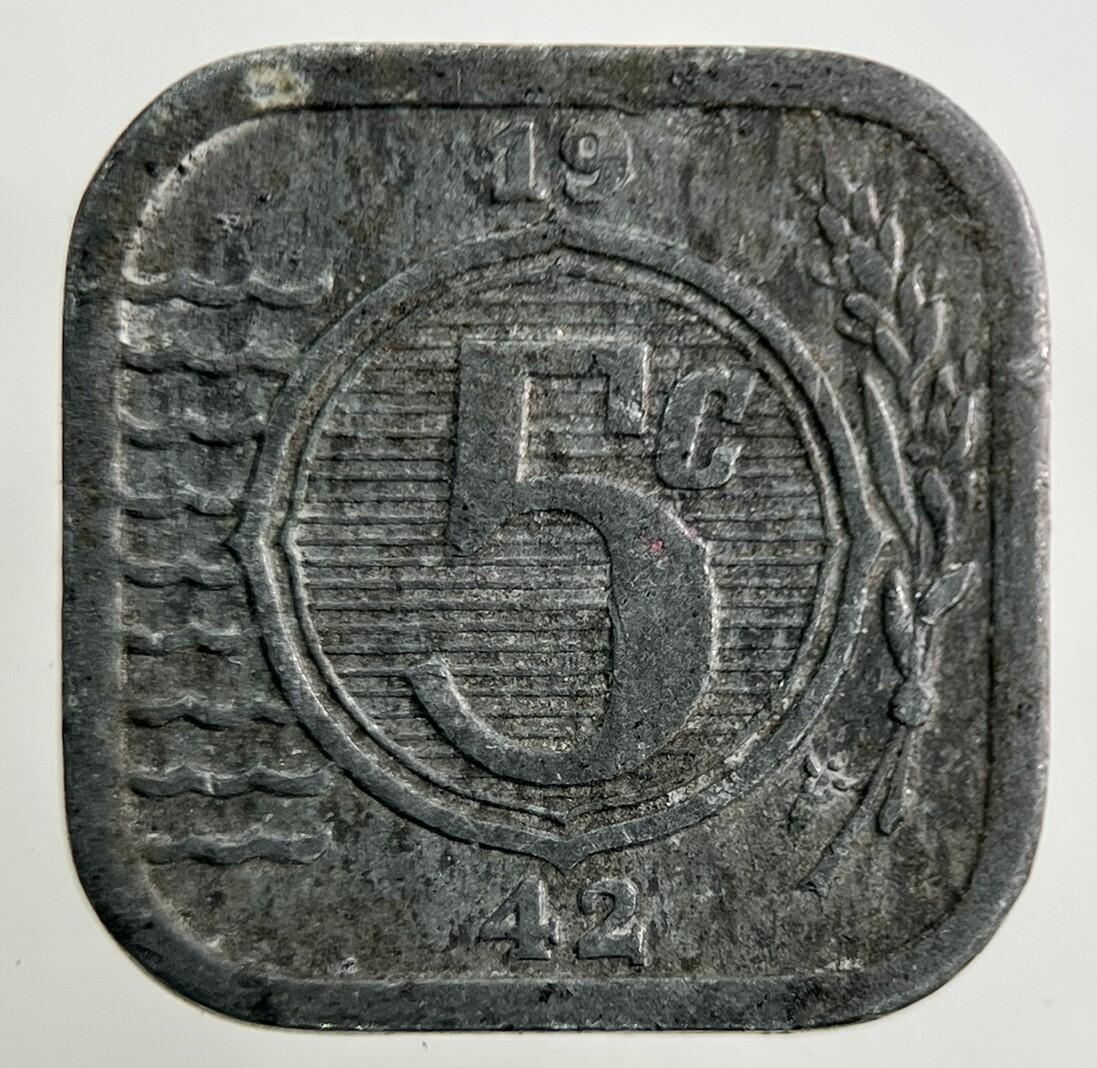 1942 Netherlands 5 Cents Coin | Fine Collectable Grade