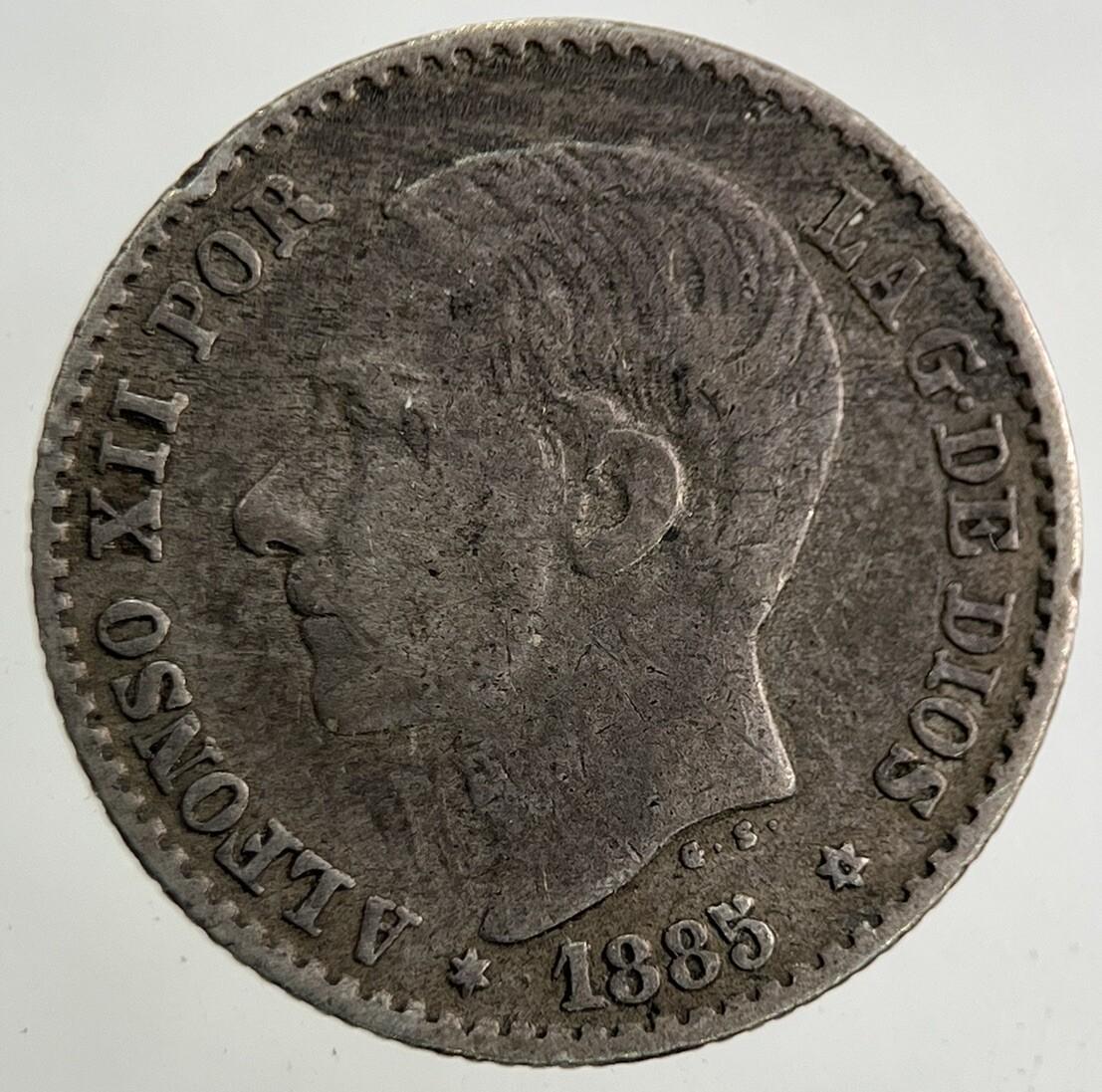 1885 Spain 50 Centimos Silver Coin | Fine Collectable Grade